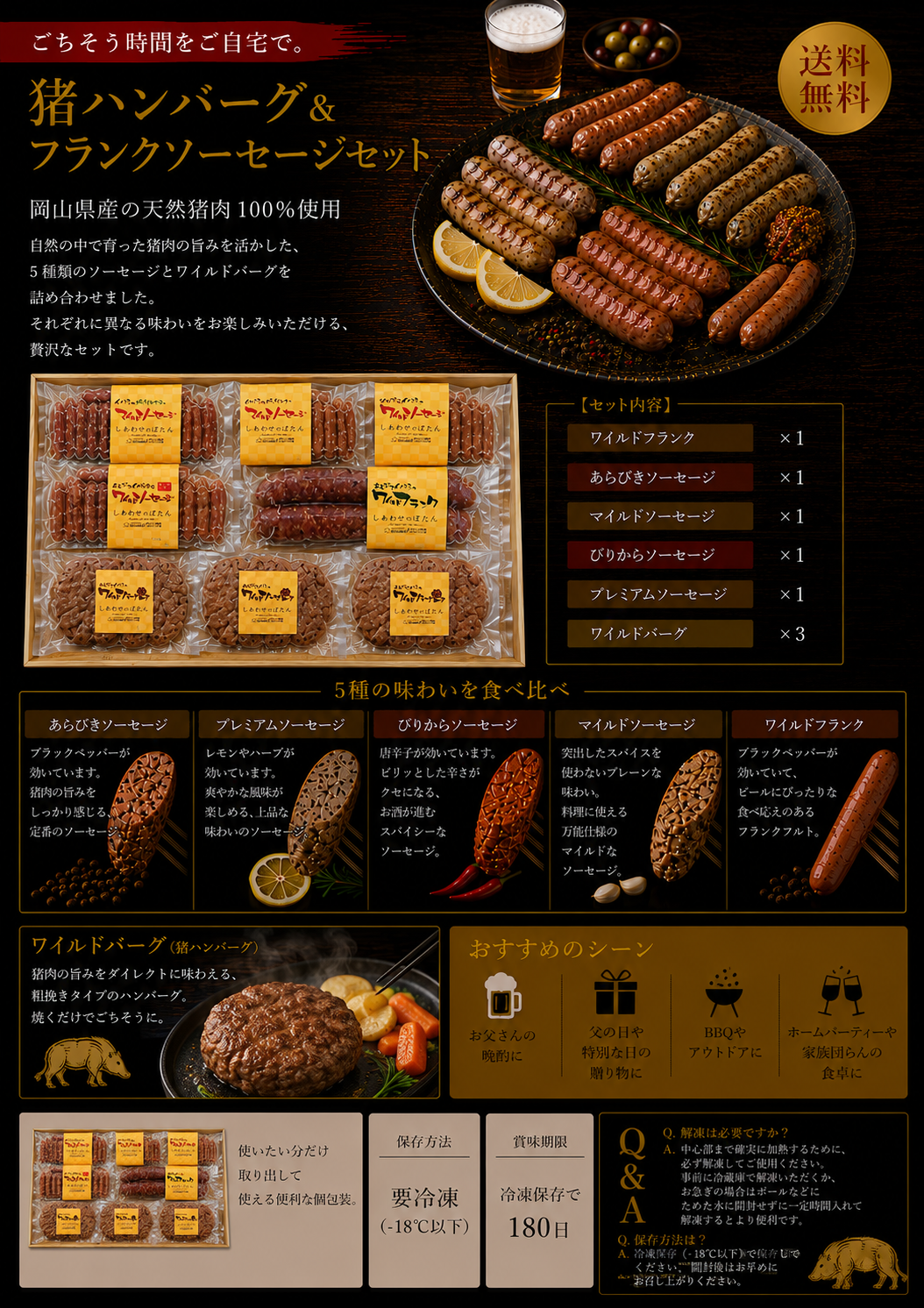送料無料　みなみの猪ハンバーグとフランク・ソーセージのセット